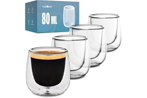 Cosumy 4 Bicchierini a Doppia Parete da 80ml per Espresso - Mantengono la Temperatura - Proteggono le Mani - Con Confezione Regalo