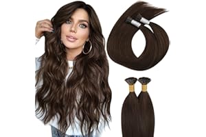 Moresoo I Tip Hair Extensions Brown Pre Bonded Human Hair Extensions Dark Brown Keratin Hair Extensions Silky Straight 18 Inch 40g/50g #4