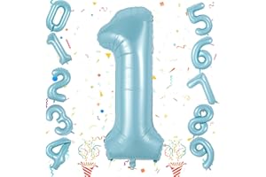 ISNDARE 1. Geburtstag Luftballon Deko für Jungen, 40 Zoll Pastell Blau Mylar Zahl Luftballon 1, Riesen Helium Folienballon Zahlen Ballon für Kinder 1. Geburtstag Party Babyparty Deko Jubiläum Dekoration