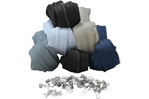 ZITFRI Fermeture Eclair 12m Fermeture à Glissière au 2 mètre 5 Couleurs 5 mm Couture Accessoires avec 30 Curseur de Fermetures Éclair et 30 Embout pour Mercerie en Ligne Vêtement Sac à Dos