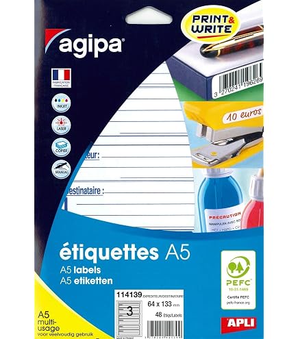 Rouleau De 1000 Étiquettes D'Expédition Adhésives - Mention Expéditeur/Destinataire En Bleu - Format 12x8 Cm - Adhésif Permanent Fort