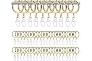 Dzmuero Anillas para Cortinas, 50 Piezas Argollas para Cortinas Metal con Ganchos y Anillo Silencioso, Diámetro Interior de 27 mm, Ganchos Cortinas para la Mayoría de Las Barras de Cortina (Oro)