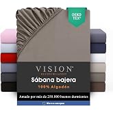 VISION Fitted Sheet, 100% Cotton, Double Bed (180 x 200 cm) &ndash; Elasticated Corners &ndash; Fits Mattresses up to 30 cm &ndash; Oeko-Tex Ce