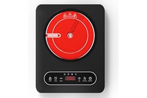 VBGK Portable Ceramic Hob, 2000W Portable Electric Hob, Electric Ceramic Hob, Single Cooking Zone with LED Display, 4-Hours Timer, Safety Lock, Residual Heat Indicator