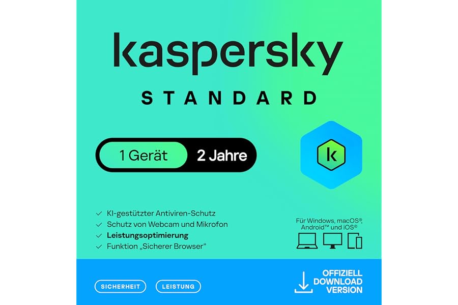 Kaspersky Standard Anti-Virus 2025 | 1 Gerät | 2 Jahre | Umfassender Schutz | Online-Banking Schutz | Leistungsoptimierung |