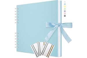 Remowith 29 x 21,5 cm Scrapbook-Album mit Band, Bastelpapier Fotoalbum für Hochzeit und Jubiläum, Familien DIY Fotoalbum mit Eckenaufklebern 100 Seiten Hellblau