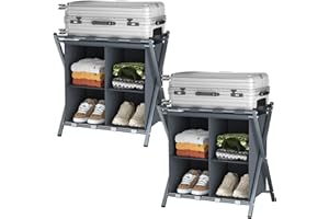 Garden 4 you Luggage Rack,Suitcase Stand for Bedroom,Set of 2, Foldable Suitcase Stand,Portable Folding Tier Suit Case Holder Travel Chest Storage for Guest Room, Bedroom, Hotel,Grey,2pcs