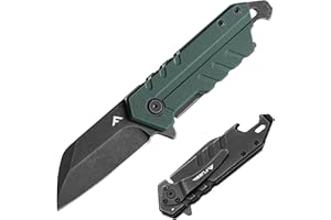 FLISSA Navaja Plegable, Cuchillo Plegable con Mango G10, Cuter de Bolsillo, con Abrebotellas, Clip y Destornillador Plano, Longitud Plegada 10 cm, para Acampada, Senderismo, Escalada, Viajes