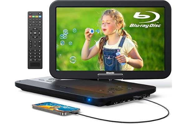 GOnavidio 15,4“ Lecteur DVD Blu Ray Portable avec câble HDMI, Rotatif à 270° HD 1920x1080, Lecteur Blue Ray Portable avec Batterie Rechargeable 5 Heures USB/SD (0511)