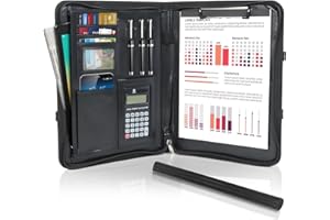 Cinnani Portfolio A4 en Cuir, Porte Document avec Papiers Écrit et Calculatrice Grands Compartiments, Porte Documents A4 Poignées Pliables, Porte Bloc-notes pour Record de Réunion/RDV Affaires-Noir
