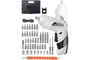 KALAHOL 48 Piece Electric Screwdrivers Cordless, 1300mAh Cordless Screwdriver Rechargeable, 3.6V Rotatable 90 Degrees Electric Screwdriver Set for Home DIY, White