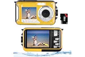 Digitalkamera,YISENCE Unterwasserkamera UHD 4K Video 48 MP Autofokus wasserdichte Digitalkamera mit Einer 32GB Karte Selfie Dual Screen wasserdichte Digitalkamera zum Schnorcheln (Gelb)