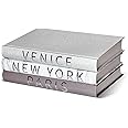 Nichake Set of 3 Decorative Books for Home Decor-Silver Foil Stamping Decor Books,Fashion Designer Books for Coffee Tables and Book Shelf Decoration