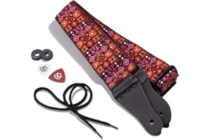 KLIQ MUSIC GEAR KLIQ Sangle de guitare vintage tissée pour guitare acoustique et électrique | Style Hootenanny jacquard des années 60 | 2 verrous de sangle en caoutchouc inclus
