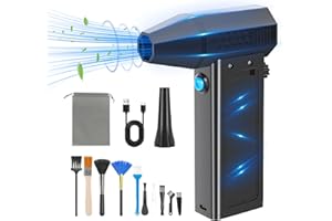 FINEFIZZ Compressed Air Cleaner for PC, 140000RPM Jet Dry Mini Blower with Stepless Speed Variation, Power Display, 4000mAh Battery, Electric Air Duster Blower for Keyboard/Car/Lego Cleaner