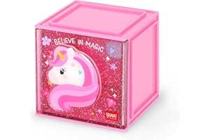Legami - Box Componibile da Scrivania Cutie Cubes, Tema Unicorn, Organiser da Scrivania, Portaoggetti, Foglio di Adesivi incluso, Impilabile, Multifunzionale, in ABS, 90 x 90 x 100 cm