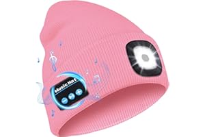Deilin Bonnet Bluetooth avec LED Lampe, Bonnet Musique Bluetooth V5.0 avec écouteurs sans Fil USB Rechargeable Bonnet tricoté d'hiver Chaud Chapeau Lumiere Frontale, Cadeau de Noël pour Homme Femme