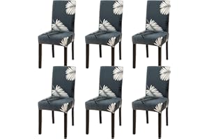 OKYUK Chair Covers, Dining Chair Covers Set of 2/4/6,Elastic Chair Protector Stretch Removable Washable Seat Covers for Dining Room Wedding Banquet Party Decoration (6, Black leaves)