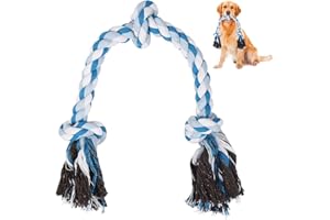 SZEETECH Durable Dog Rope Toy for Aggressive Chewers, 63cm 3 Knots Tough Chew Pull Toy for Large and Medium Dogs, Natural Cotton Pull Rope for Tug of War and Teeth Cleaning (Blue)