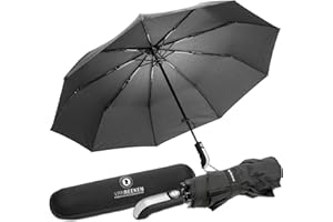 VAN BEEKEN Umbrella Windproof Strong (Black) - Lightweight Compact Umbrella with Teflon - Automatic Small Umbrella for Women & Men w/Hardcase for Dry Storage