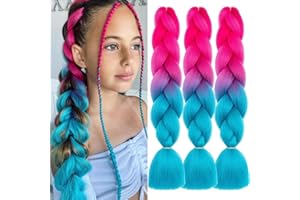 COLORFUL PANDA ColorfulPanda 3 Stücke Jumbo Braid Kunsthaar 24 Zoll 100g Kanekalon Haar Flechten Extensions Für Crochet Twist Flechten Haar (Rosa/Seeblau)