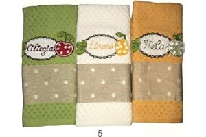 Vingi ALAMBRA Set Strofinacci Cucina Home CANOVACCI Cotone Moderni Ricamati (Fantasia 14)