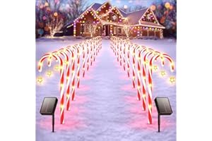 BUCASA 24 Stück Zuckerstangen Weihnachtsdeko Aussen, 144LED Solarlampen für Außen Garten Mit 8 Modi, IP65 Wasserdicht Solar Weihnachtsbeleuchtung Außen für Rasen Terrasse Garten
