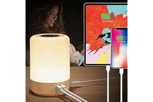 ‎TAIPOW Taipow Lampka Nocna LED Dotykowa Ściemniana z 4 Portami łAdowania USB-A, Lampka Nocna Dla Dzieci 8 Kolorów i Poziom 10 Jasności, Lampa Stołowa do Sypialni Salonu Biura Kemping (wtyczka UE)