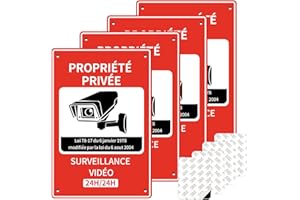 PATRICHOR Propriété Privée Panneau Camera Surveillance, 20 x 15cm Vidéo Surveillance Panneau pour Intérieur et Extérieur, Signalétique en Plaque Plastique avec Autocollant et Trous Pré-percé(4 Pièces)