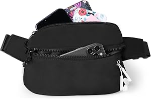 Vinabo Sac Banane Homme Femme Sac Banane Imperméable avec Prise Casque et 2 Poches Chic Sac Banane Ceinture Réglable pour Taille pourd'entraînement en Plein Air Randonnée Camping