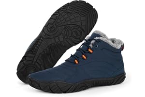 BIBHOLY Barefoot Hiking Boots for Winter, Womens Mens Slip On Snow Boots Zero Drop Minimalist Walking Boots Waterproof Warm Fur Lined Boots Unisex Five Finger Hike Shoes for Winter Hiking Outdoor