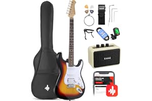 Donner DST-100S EC1098 Elgitarrsats, Flerfärgad, | Startpaket i full storlek med Amp, onlinelektion, väska, tuner, capo, rem
