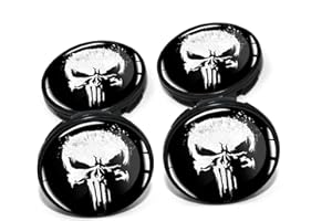 ‎FINEST FOLIA 4 x Nabendeckel 60mm Durchmesser Nabenkappen Felgendeckel Felgenaufkleber Gel Emblem Doming für Auto Felgen Kfz Tuning Zubehör Radnabenkappen DM006 (Nr. 2 Punisher Black Glossy, Nabendeckel Set)