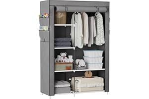OPPAIYA Canvas Wardrobe, Pop up wardrobe, Fabric Wardrobes Shelves with Hanging Rail, Great temporary wardrobes for bedrooms, portable wardrobes, Clothes Closet, 105 x 45 x 165 cm, gray