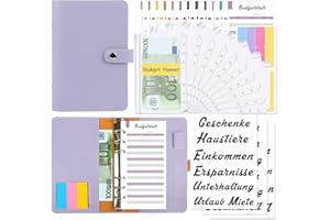‎MRSSBEA Budget Planner Deutsch, Budgetplaner mit Folien Deutsch, A6 Budget Binder Geldumschläge Umschlagmethode, Budgetplaner Geld Organizer, Geld Sparen Mappe, 10 pcs Bindertaschen, 12 pcs Budget Blätter