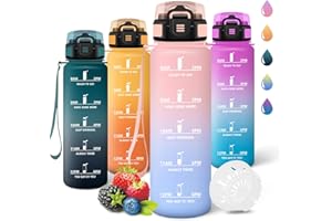 Motswedi Borraccia 1 litro,Riutilizzabile, Borraccia Motivazionale, a Prova di Perdite, Bottiglia Acqua, Senza BPA, Borracce, per Sport, Ufficio, Ciclismo, Palestra, Rosa&Blu cielo