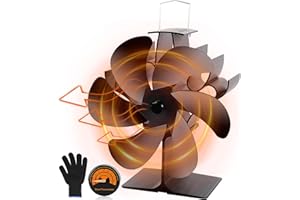 MTINRNI Ventilador de chimenea,Ventilador de estufa de 6 palas,con termómetro magnético y Guantes,Circulación de Aire Caliente,Ventilador no eléctrico,para leña/leña/chimenea para estufas de leña.