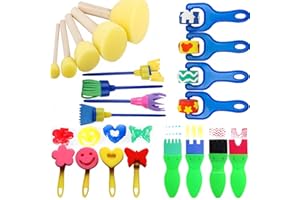 SHSHbuy 21 Pièces Peinture Éponges Lot de Pinceaux, Crafts Éponge Brosse,DIY Outils de Peinture d'apprentissage Précoce d’Enfant pour Maternelle Dessin Artisanat Cadeaux