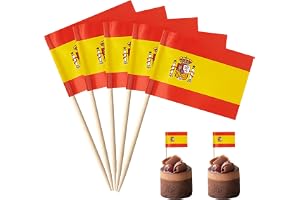 Spanien 100 st flagga mini tandpetare, flagga tårtdekorationer, rutiga cocktailpinnar flaggor matetiketter tema festdekorationer, cupcake festdekorationer