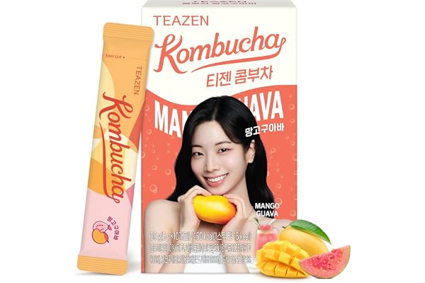 TEAZEN - 10-pack Mango Guava Kombucha-påsar - Probiotisk dryck - Sockerfritt te - Lågkalori - Vegansk - Clean Label - 10 x