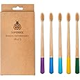 Superbee Biodegradable Bamboo toothbrushes – 5 Pack – Soft bristles for Adults & Kids’ Teeth with Colorful Handles - Eco-Friendly Natural Bamboo toothbrushes – Zero Waste Travel Toothbrush Kit