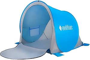 Outtec Tente de Plage, Tente Anti UV Bébé 50+, Tente Pop Up avec Sac de Transport, Tente Bebe Plage avec Poches de Sable, Tente Plage pour Famille Plage, Camping, Jardin, Protection Solaire (Bleu)