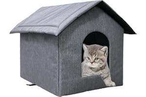 Whiwhi Cat House for Outdoor Waterproof Winterproof and Warm Dog Cave with Removable Plush Cushion Pet Shelter Tent for Feral Cats 33x30x35cm