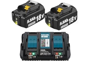 POWTREE 2X 18V 5500mAh Batterie de Remplacement pour Makita + Chargeur Double Port 6A DC18RD Compatible avec BL1860 BL1860B BL1850B BL1850 BL1840B BL1830B LXT-400