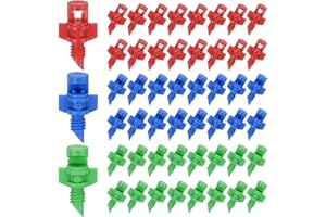 M METERXITY 150-Pack Misting Nozzles, 90/180/360 Degree Irrigation Emitter Sprinklers for Garden/Plant/Lawn Water Irrigation System Barbed Refraction Atomizing Dripper [Blue/Green/Red]