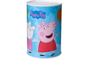 Stor Peppa Pig Kids Money Piggy Bank Coin Saving Cash Tin Metal Box Boys Girls, Multicolour, M, (07134)