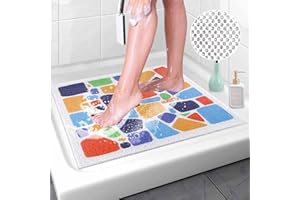 ATHRZ Corner Loofah Shower Mat for Inside Shower Non Slip Anti Mould PVC Sector Bath Mat for Bathroom Wet Shower Areas (Corlorful Pebble, 60 x 60 cm)