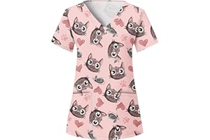 Sizoer Casaca Sanitaria Mujer con Dibujos Manga Corta Cuello En V Bata Blanca Laboratorio Suelto Uniforme Estetica Mujer Camiseta Mujer Deporte con Bolsillos Ropa Técnica Y De Seguridad