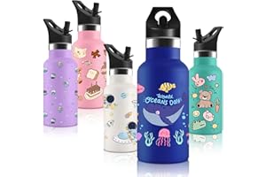 VIKASTAR Vikaster Borraccia Termica con Cannuccia, Borraccia Termica Bambini in Acciaio Inox350ml, Senza BPA, 12H Caldo/24 Freddo, Adatto a Ragazza, Ragazzo, Scuola, Parco Giochi, Parco Divertimenti