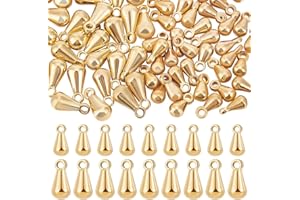 Beebeecraft 1 Caja de 80 Colgantes En Forma de Lágrima de Latón Chapado En Oro de 18 Quilates Extensor de Cadena de 2 tamaños 6/8mm Cuentas Colgantes con Agujero de 0.04 in para Hacer Joyas